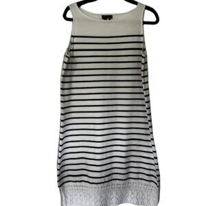 Lauren Jean Company Women's White Black Striped Tank Dress W/Crochet Hem Size L